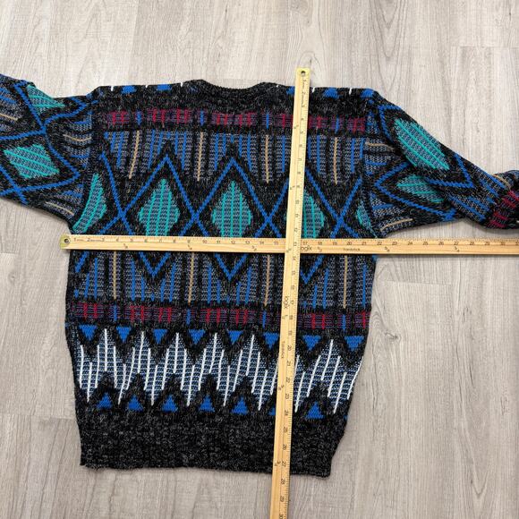Vintage Scandia Sweater Men's Large Geometric Knit Crewneck 90s USA Biggie Cosby - Picture 7 of 7